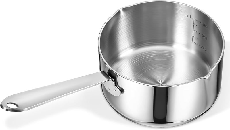 EupHHonycs Stainless Steel Butter Warmer Measuring Pan 0.5 Quart Small Sauce Pan 18/10 Tri-Ply Stainless Steel Saucepan with Dual Pour Spouts - Image 1