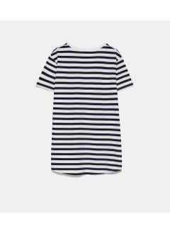 Escbutik Women's Regular Fit Crew Neck Short Sleeve T-Shirt Navy Blue White  - Image 4