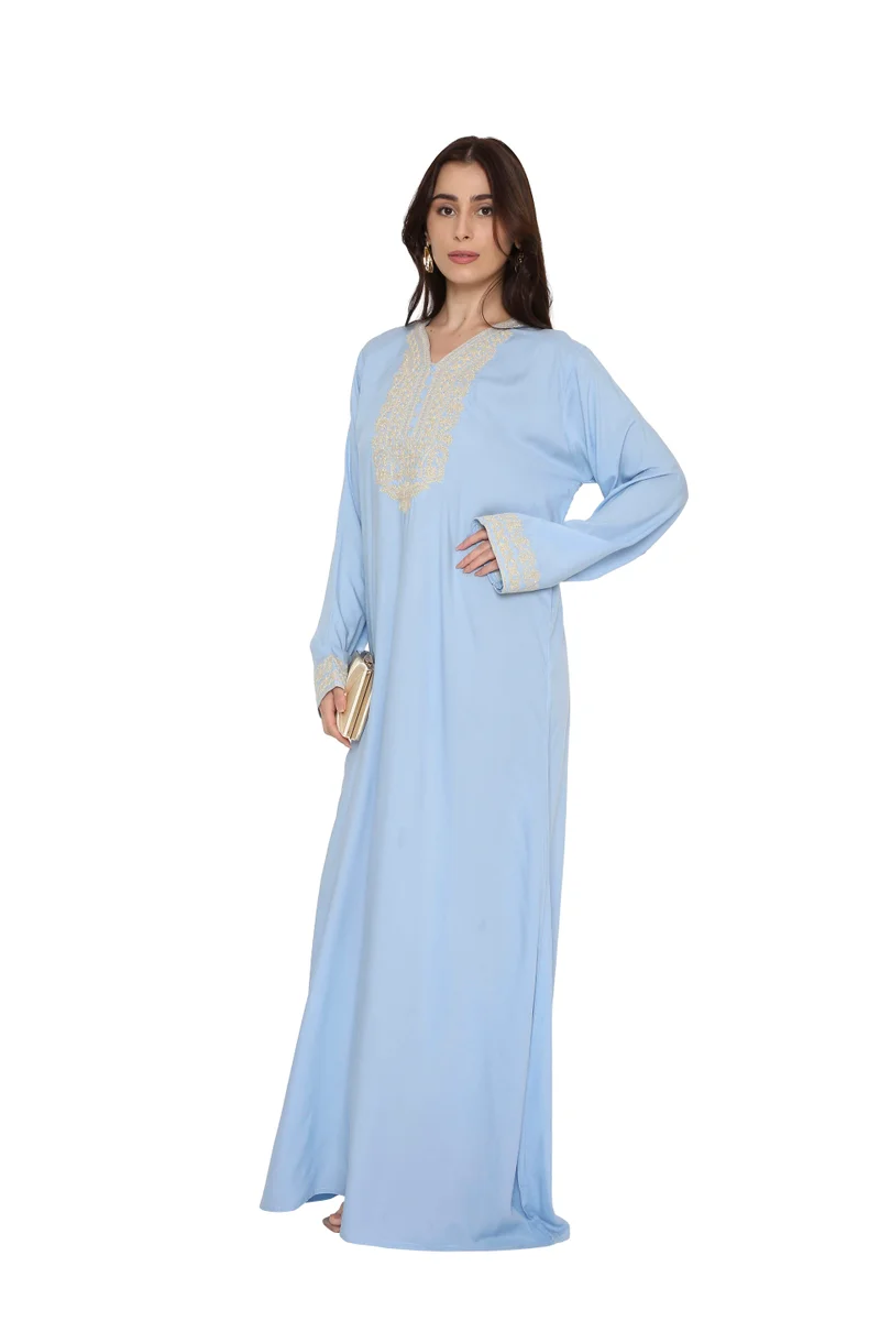 HANA & SARA Classic Blue Arabic Jalabiya with Intricate Gold Embellishment