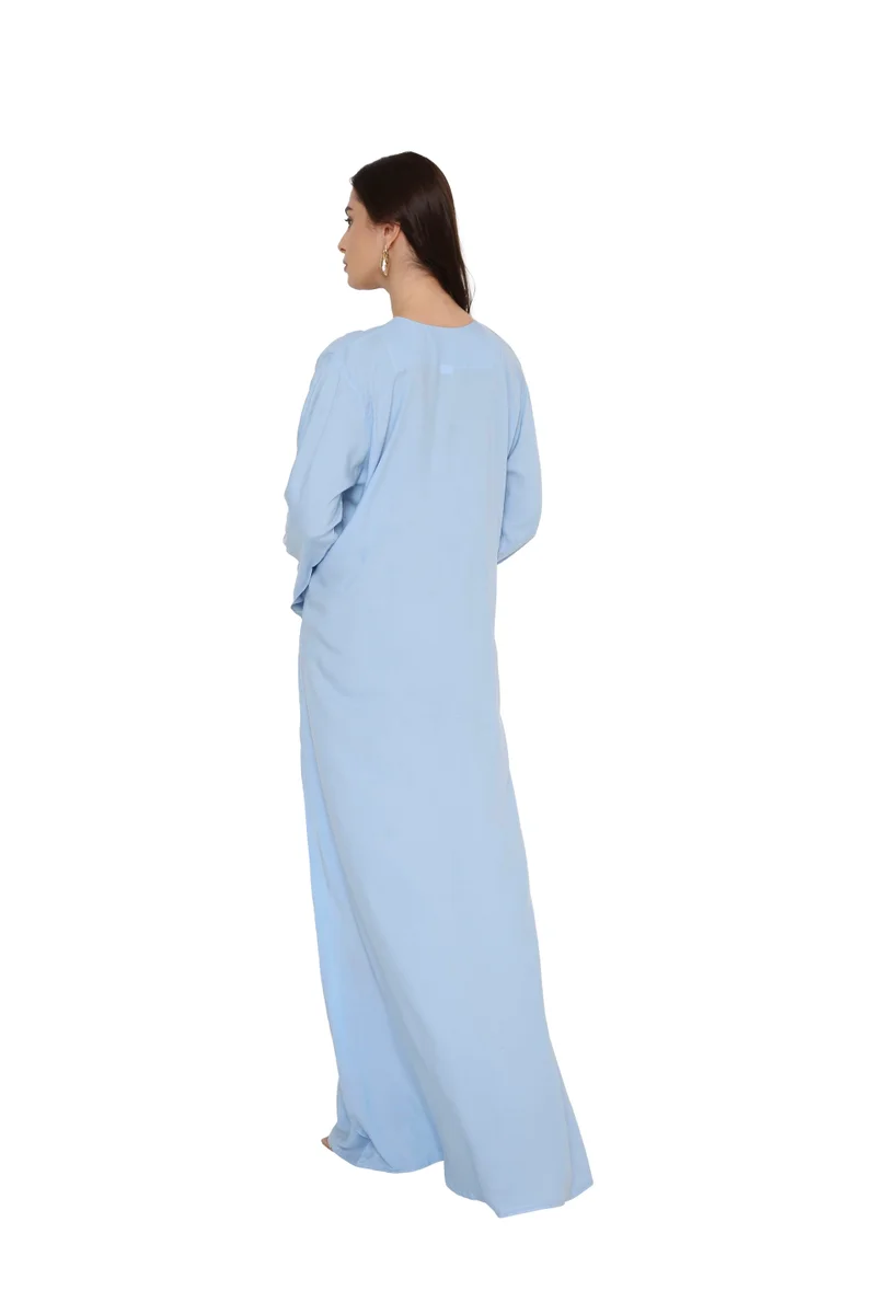 HANA & SARA Classic Blue Arabic Jalabiya with Intricate Gold Embellishment