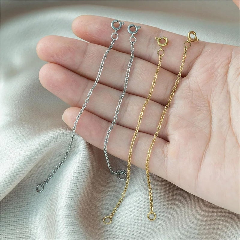 Versatile Necklace Extender,50pcs Stainless Steel Chains Bracelet Extension with Clasps Connector(Gold,10cm) - Image 3