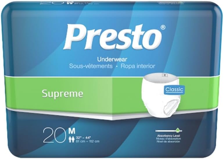 Presto! Supreme Classic Protective Unisex Underwear Adult Medium 32 44 Waist Maximum Absorbency 20 Count - Image 1