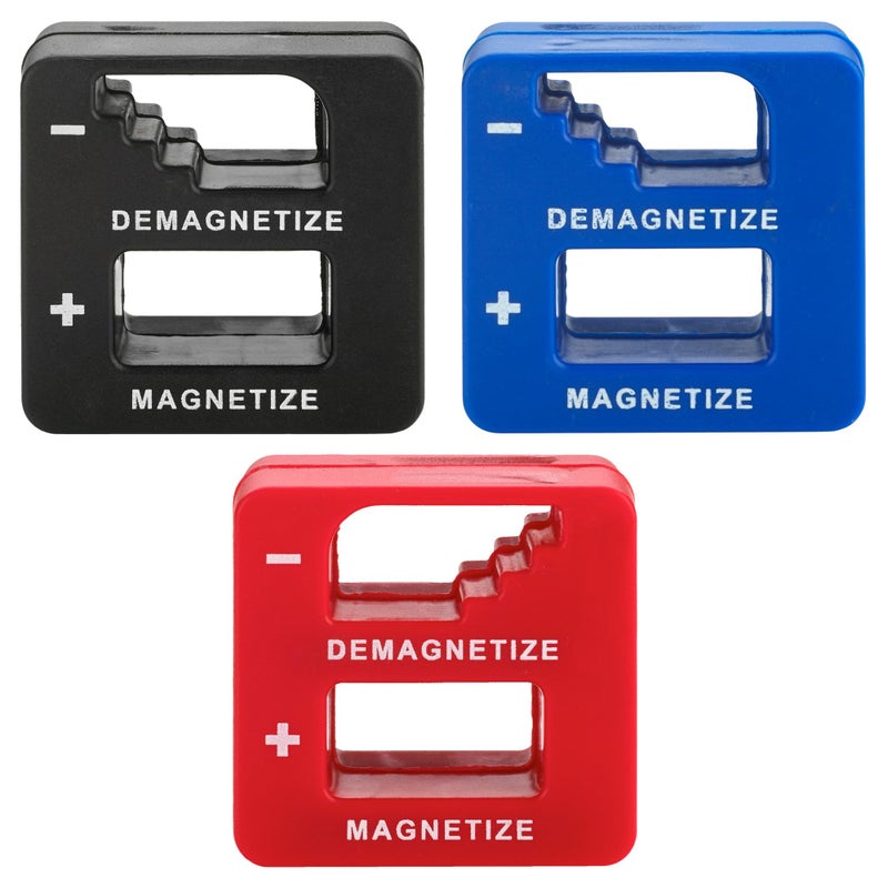 MeasuPro Demagnetizer and Magnetizer For Screwdrivers Tips, Bits, and Small Tools, Large or Big Screws, Drills, Drill Bits, Sockets, Nuts, BRed olts, Nails, 3 Pack - Red, Black, and Blue - Image 1