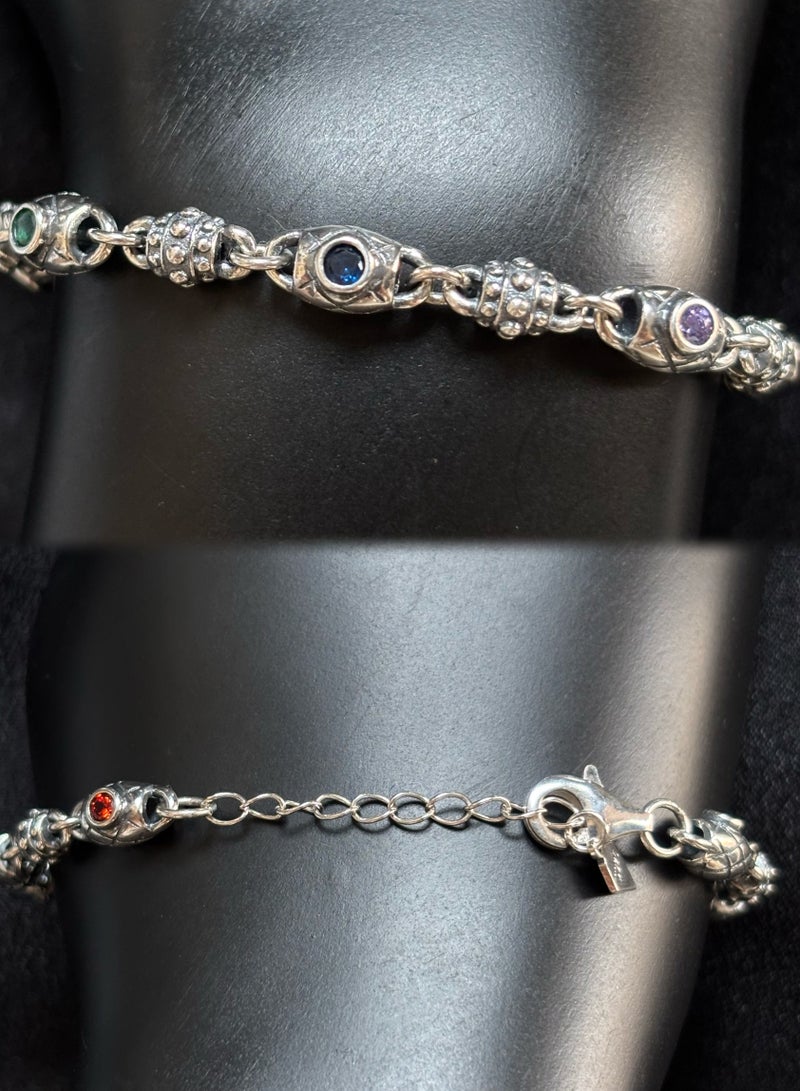 Plane Trees 925 Sterling Silver Vintage Multicolor Stone Bracelet – Adjustable Chain Charm Jewelry - Image 2
