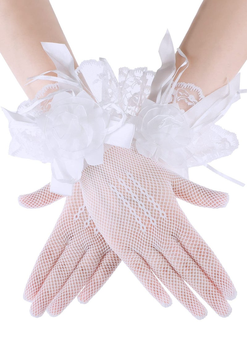 SYOSI Women Lace Gloves Bridal Short Mesh Floral Gloves Elegant Summer Etiquette Gloves Suitable for Wedding, Dinner Party, Opera, Tea Party  - Image 1