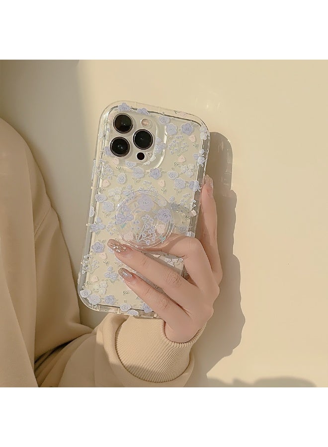 NIBEMINENT Protective TPU Case Cover For iPhone 15 Pro Max, Pink And Blue Floral Pattern With Stand