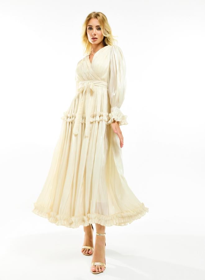 House of Moda Glazed Organza Ruffle Trim Maxi Dress with Tie Belt - Image 5