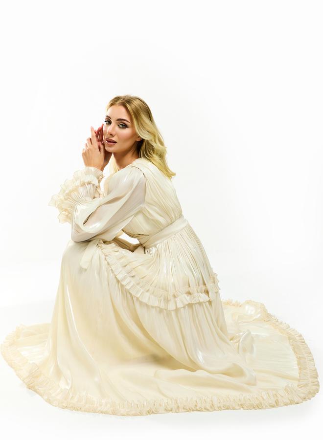 House of Moda Glazed Organza Ruffle Trim Maxi Dress with Tie Belt - Image 3