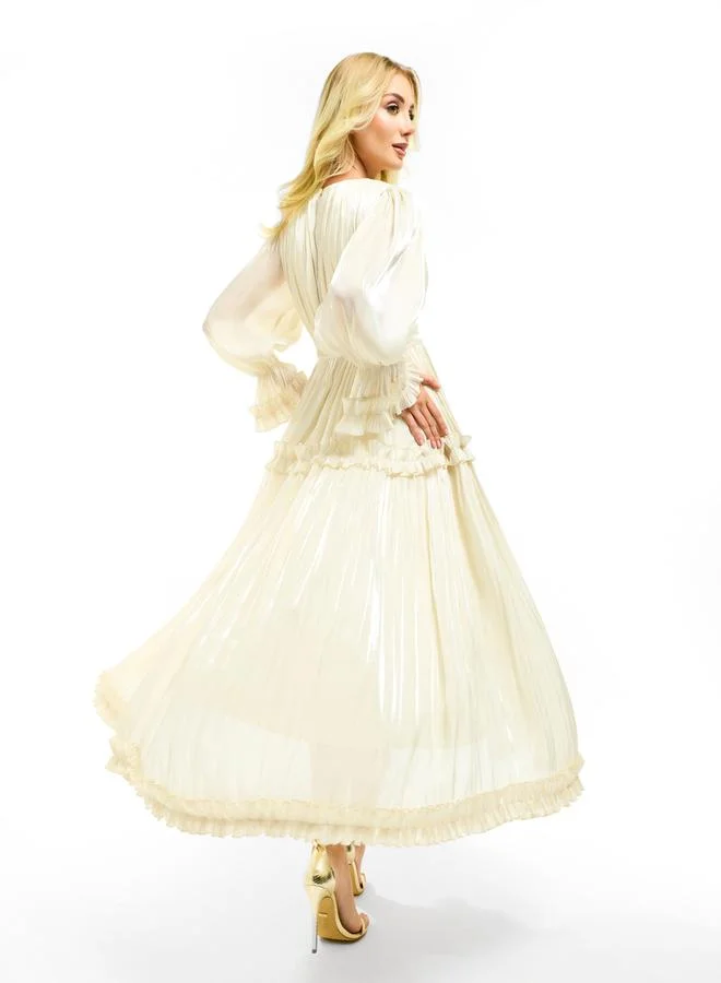 House of Moda Glazed Organza Ruffle Trim Maxi Dress with Tie Belt by Styli