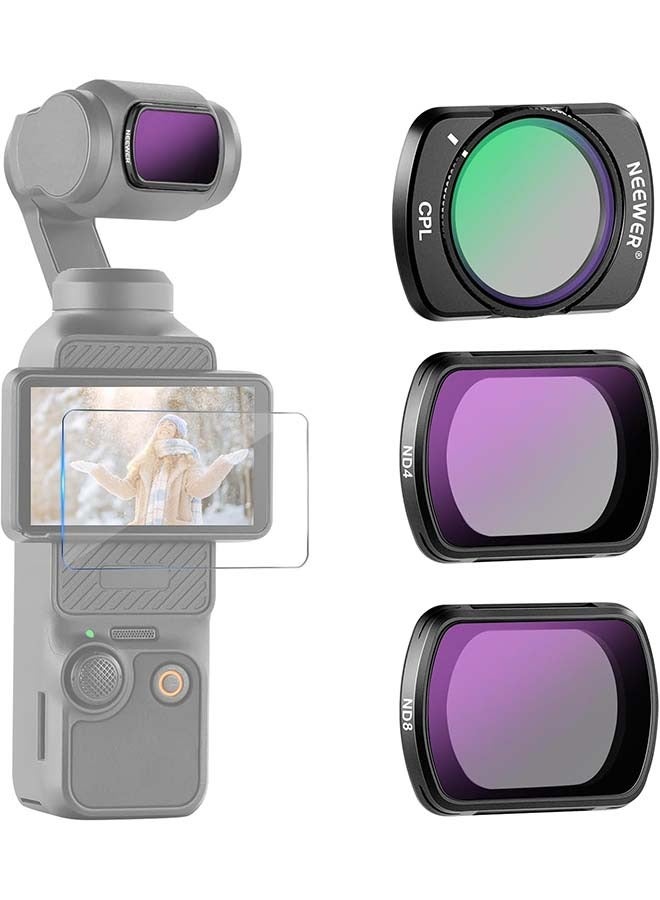 Neewer NEEWER ND & CPL Filter Kit for Pocket 3 (3 Pack), ND4 ND8 CPL Magnetic Neutral Density Polarizing Filter Set with Multicoated HD Optical Glass Compatible with DJI Osmo Pocket 3 Creator Combo, FL-B03 - Image 1