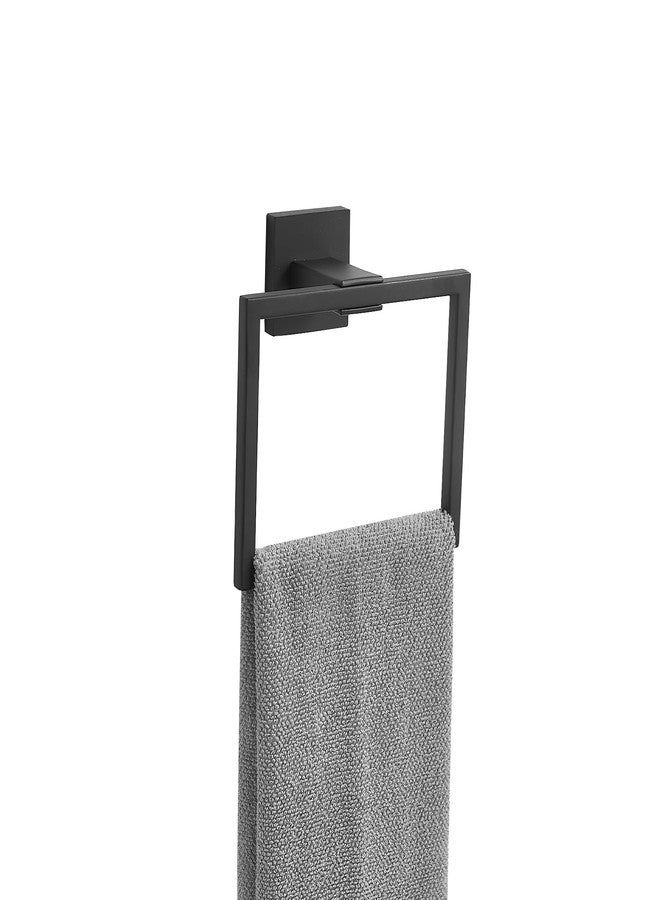 GGStudy Matte Black Square Towel Ring Hand Towel Holder for Bathroom Solid SUS 304 Stainless Steel, Kitchen Bath Towel Holder Hangers Heavy Duty Storage Round Wall Mount - Image 1