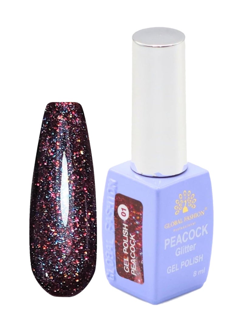 GLOBAL FASHION Professional Peacock Glitter Gel Polish 8Ml  Long-Lasting Manicure  (Color 01)  - Image 1