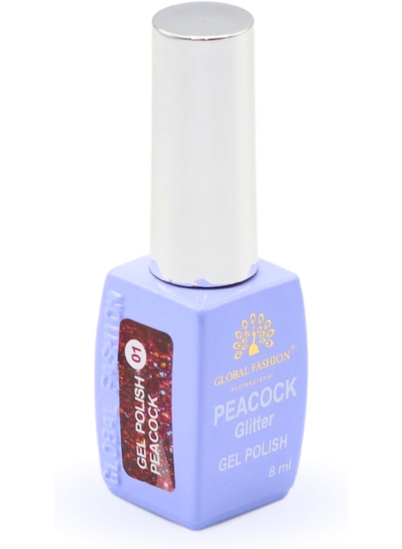 GLOBAL FASHION Professional Peacock Glitter Gel Polish 8Ml  Long-Lasting Manicure  (Color 01)  - Image 2