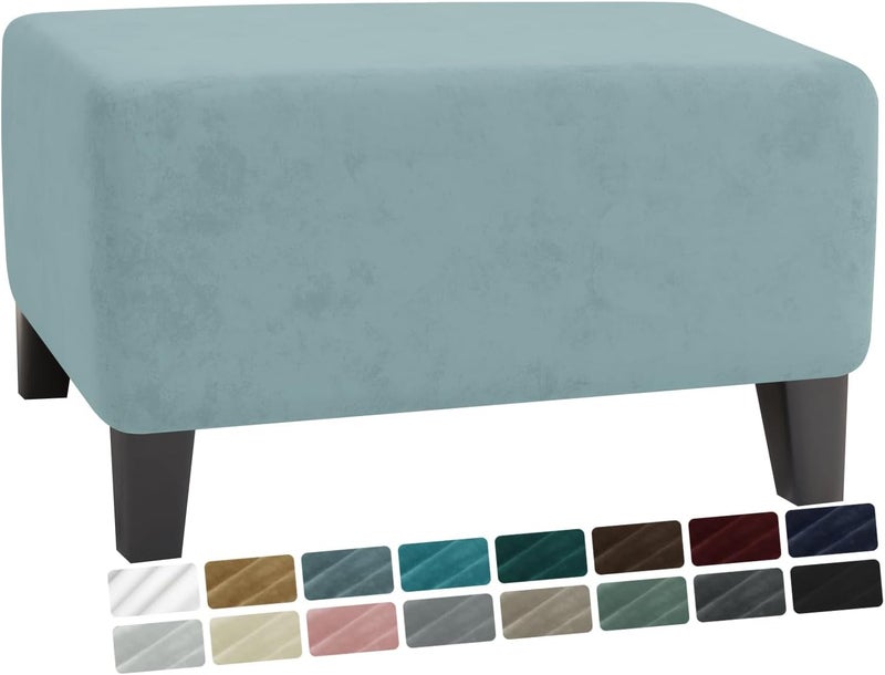 MAXIJIN Velvet Ottoman Cover Rectangular Stretch Square Ottoman Covers Slipcover Rectangle Washable Foot Stool Cover Thick Storage Protector with Elastic Bottom (Ottoman X-Small, Dusty Blue) - Image 1