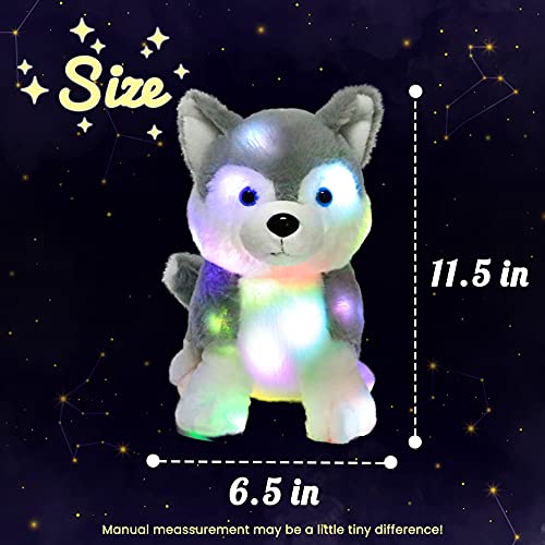 Hopearl LED Plush Husky Lighting Up Stuffed Animal Dog Floppy Puppy Night Lights Glow in The Dark Birthday Festival for Kids Toddlers Boys Girls Gray 12 - Image 5