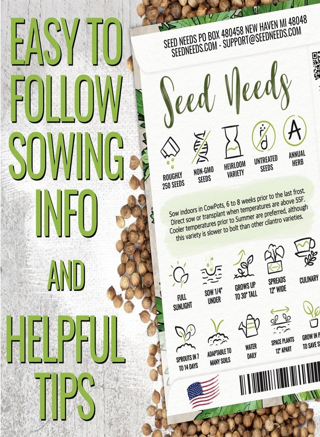Seed Needs Coriander Seeds for Planting Culantro & Cilantro - Non-GMO Heirloom & Untreated Herb Seed to Plant an Indoor/Outdoor Culinary Medicinal Garden (Collection of 2 Packets) - Image 4