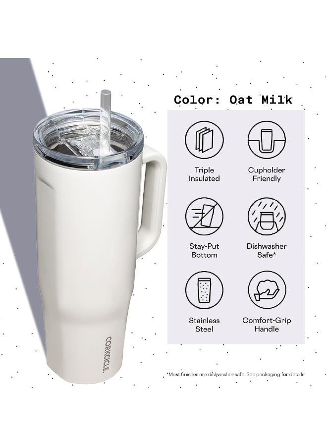 Corkcicle Cruiser Insulated Tumbler with Handle and Straw, Oat Milk, 40 oz – Reusable Water Bottle - Image 4