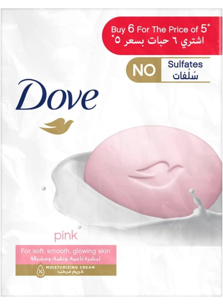 Dove Moisturizing Soap Bar with Nourishing Formula for All Skin Types, Pink, with ¼ Moisturizing Cream, 125g - Pack of 6 - Image 1