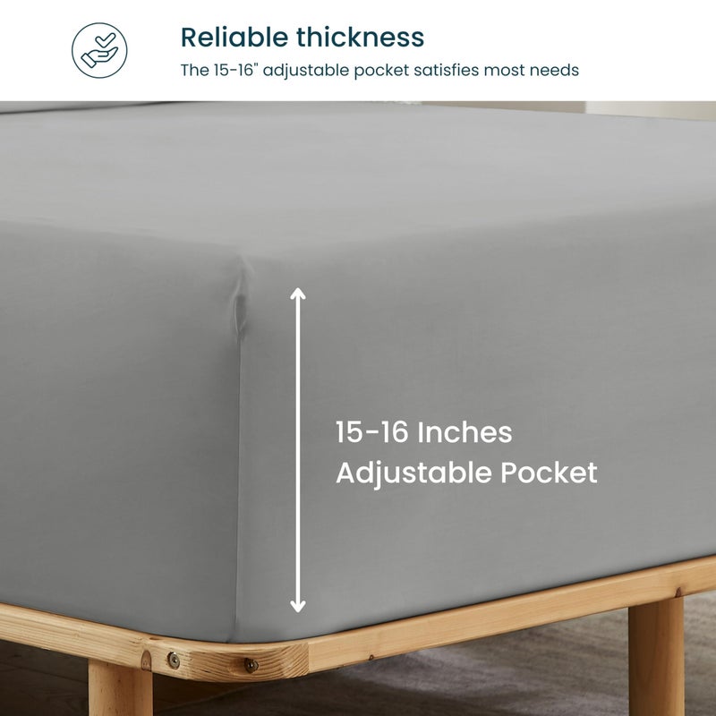 GOKOTTA Fitted Sheet Only - 15 Inch Pocket Bamboo Rayon Fitted Sheet  Super Soft and Cooling Bottom Sheet with 4 Elastic Corner Straps(Grey  Twin Size) - Image 2