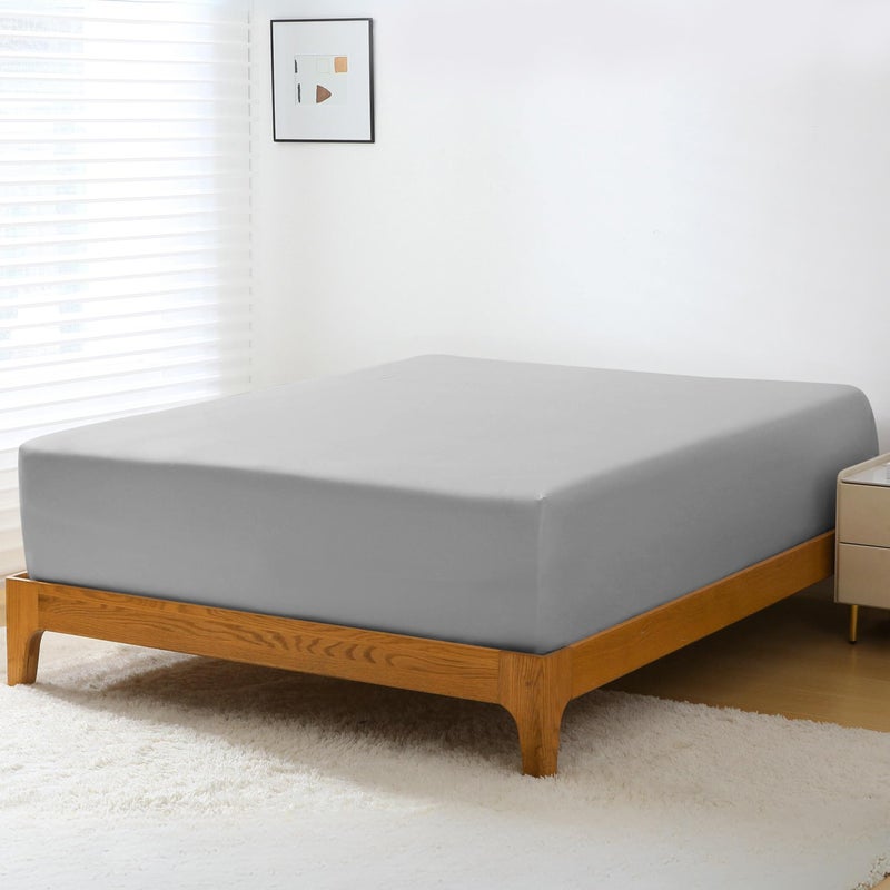 GOKOTTA Fitted Sheet Only - 15 Inch Pocket Bamboo Rayon Fitted Sheet  Super Soft and Cooling Bottom Sheet with 4 Elastic Corner Straps(Grey  Twin Size) - Image 1