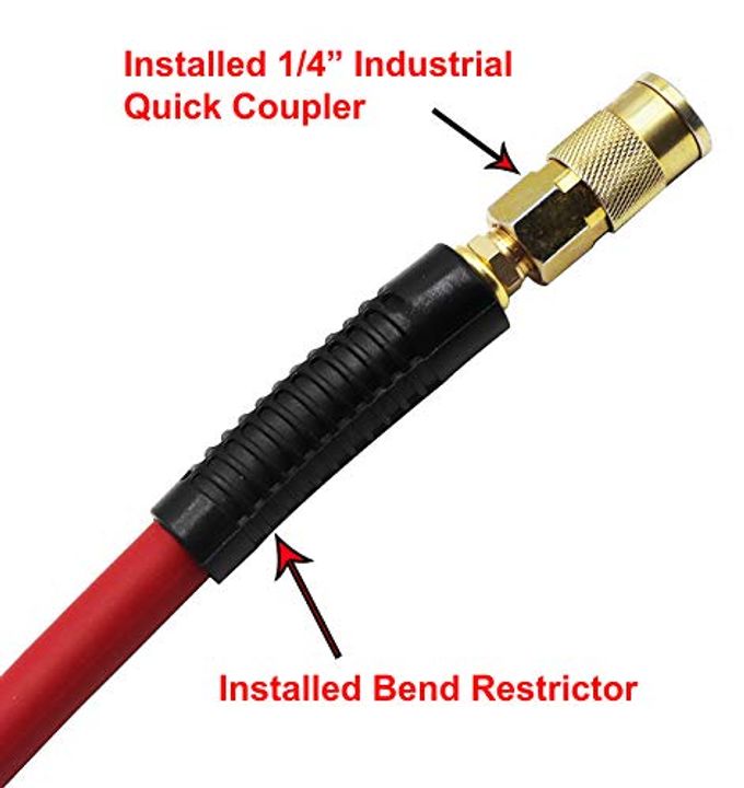 yotoo Hybrid Lead-in Air Hose 1/4-Inch by 10-Feet 300 PSI Heavy Duty, Lightweight, Kink Resistant, All-Weather Flexibility with Bend Restrictors, 1/4" Industrial Quick Coupler and Plug, Red - Image 3