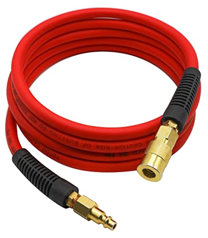 yotoo Hybrid Lead-in Air Hose 1/4-Inch by 10-Feet 300 PSI Heavy Duty, Lightweight, Kink Resistant, All-Weather Flexibility with Bend Restrictors, 1/4" Industrial Quick Coupler and Plug, Red - Image 4