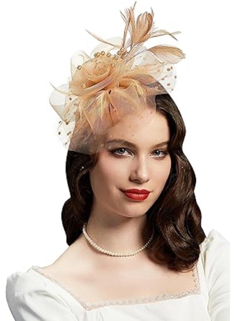 Fascinator for Women High Tea Party Hat | Wedding Cocktail Flower Headwear with Mesh and Feathers | Elegant Hair Accessory for Races, Banquets & Formal Events - Image 1