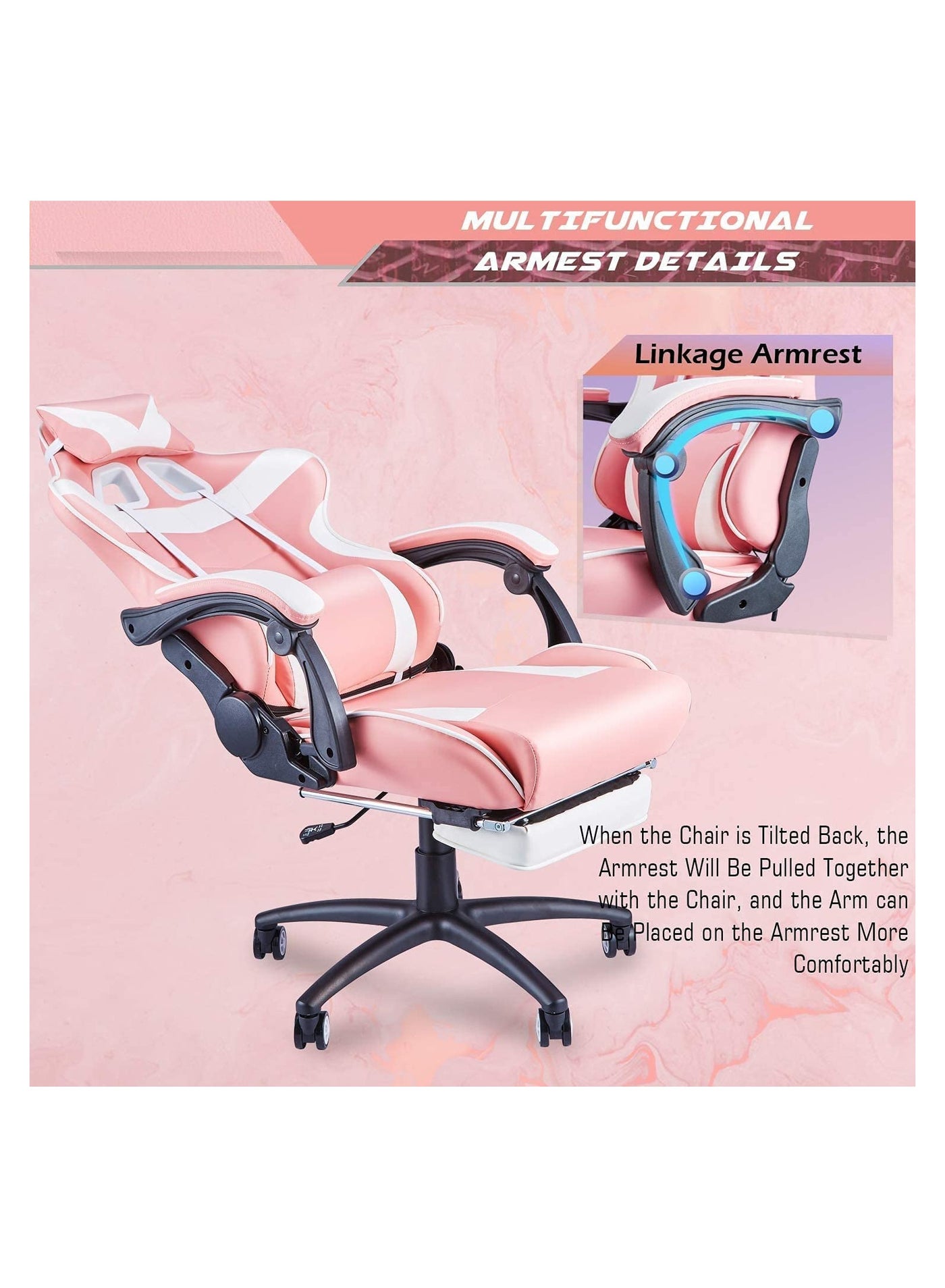 كرسي ألعاب Chulovs مع مسند للقدمين، كرسي كمبيوتر ع...