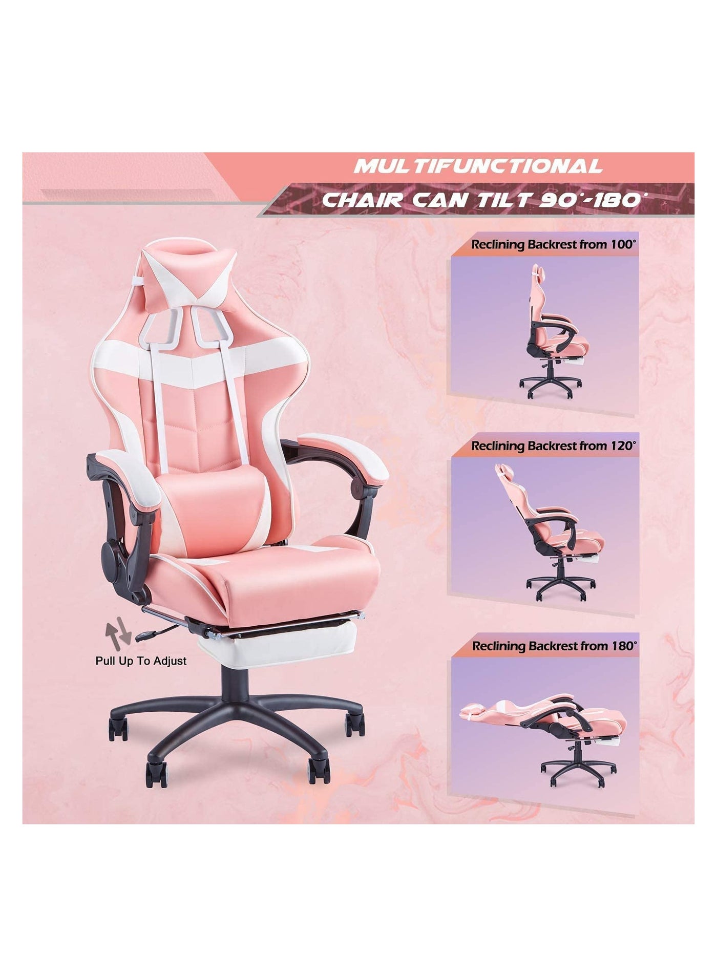 كرسي ألعاب Chulovs مع مسند للقدمين، كرسي كمبيوتر ع...