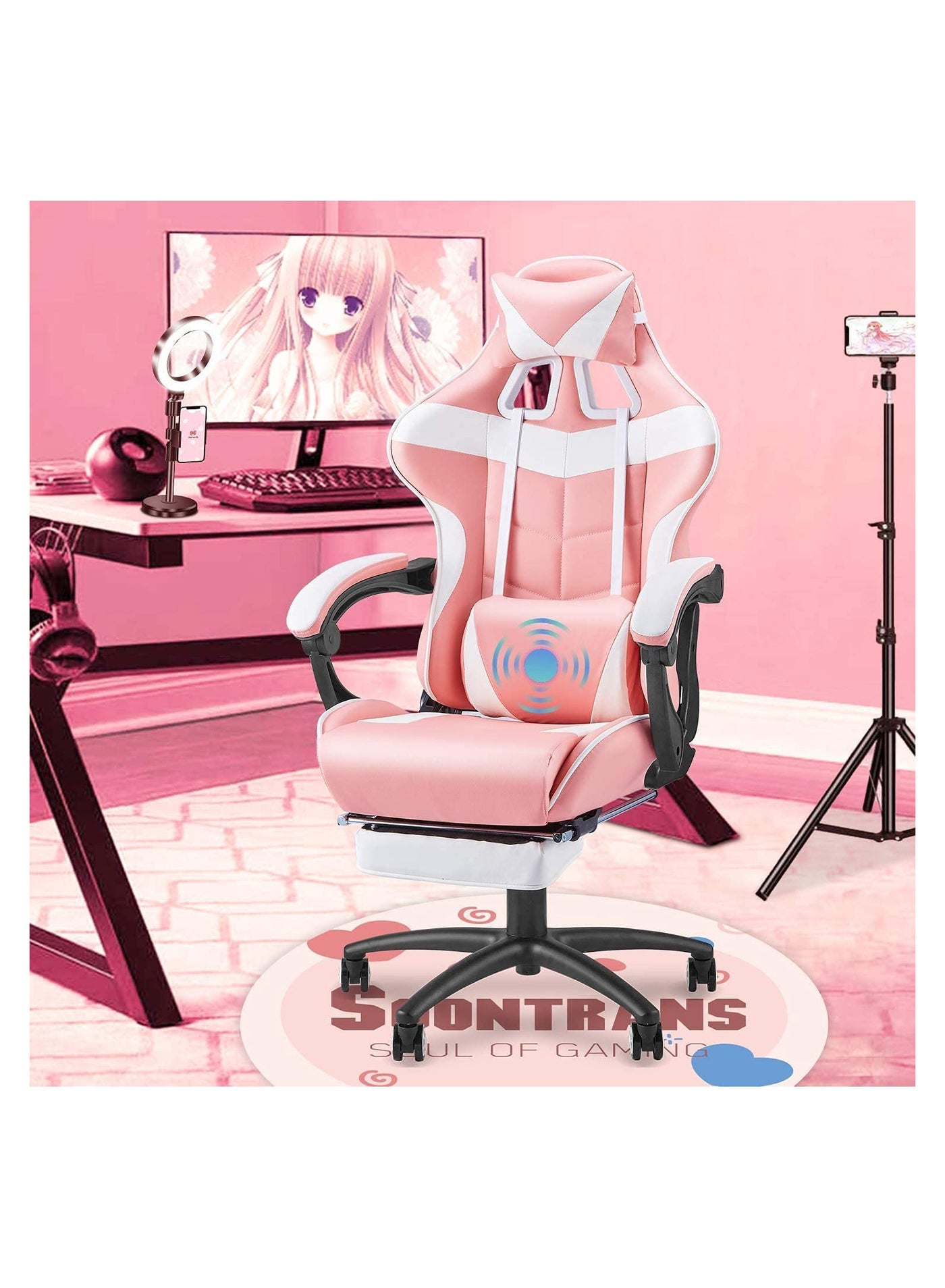 كرسي ألعاب Chulovs مع مسند للقدمين، كرسي كمبيوتر ع...