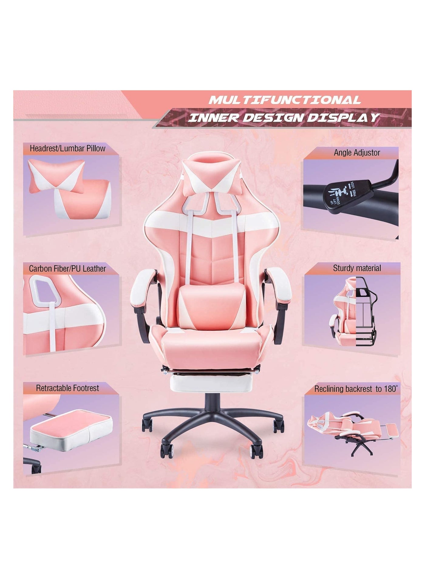 كرسي ألعاب Chulovs مع مسند للقدمين، كرسي كمبيوتر ع...