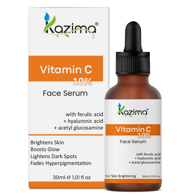 KAZIMA 10 Vitamin C Face Serum for Glowing Skin with 05 Ferulic Acid Targets Dark Spot Hyperpigmentation For Dull Skin Vitamin C Serum for Oily Skin Suitable for Men Women 30 ml - Image 1