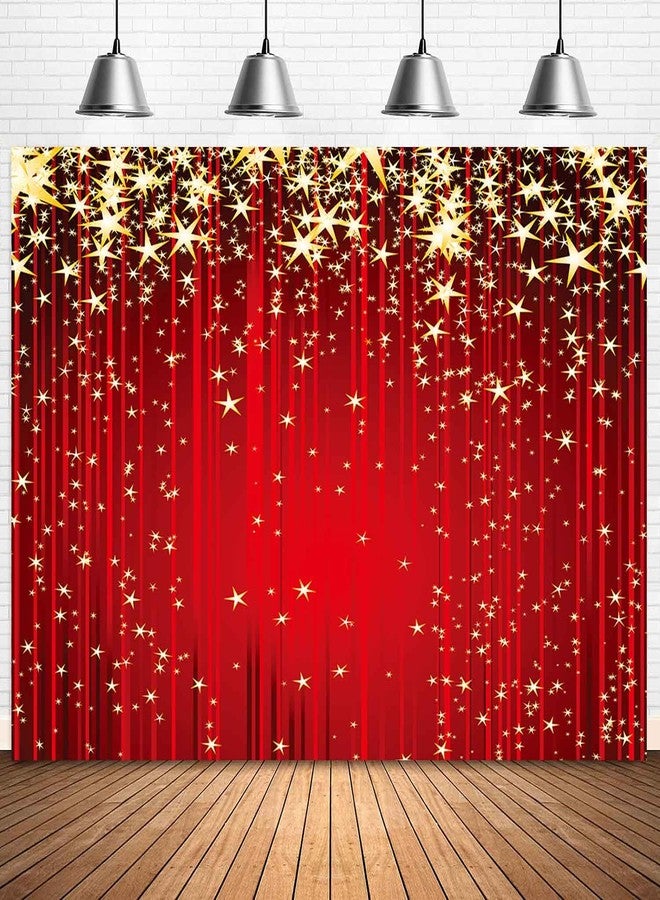 Sensfun Red Curtain Gold Star Backdrop Red Carpet Sparkle Glitter Stars Christmas Photography Background VIP Hollywood Party Indian Birthday Decorations Banner Photoshoot Photo Booth Props 7x5ft - Image 1