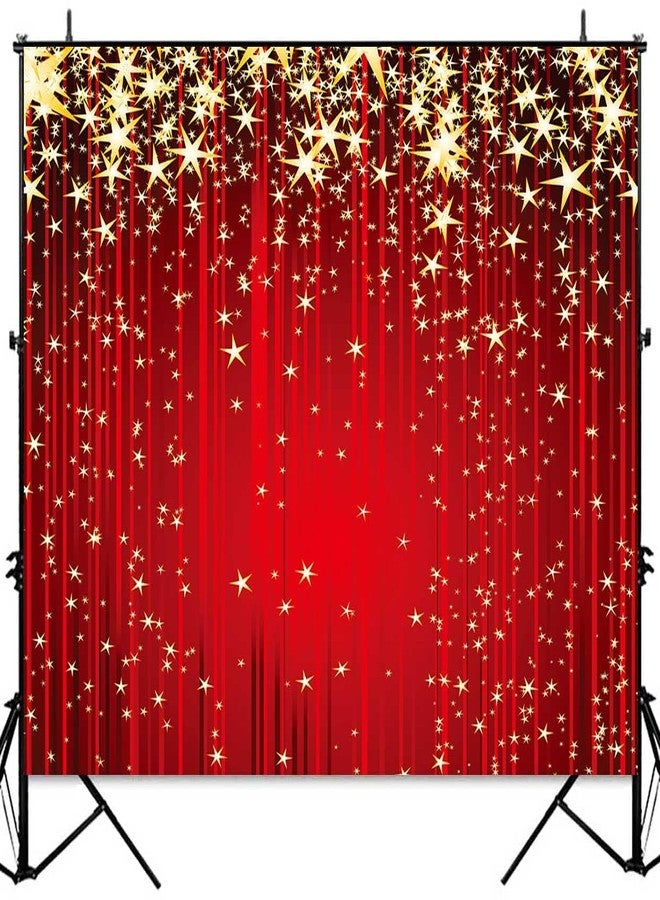 Sensfun Red Curtain Gold Star Backdrop Red Carpet Sparkle Glitter Stars Christmas Photography Background VIP Hollywood Party Indian Birthday Decorations Banner Photoshoot Photo Booth Props 7x5ft - Image 2