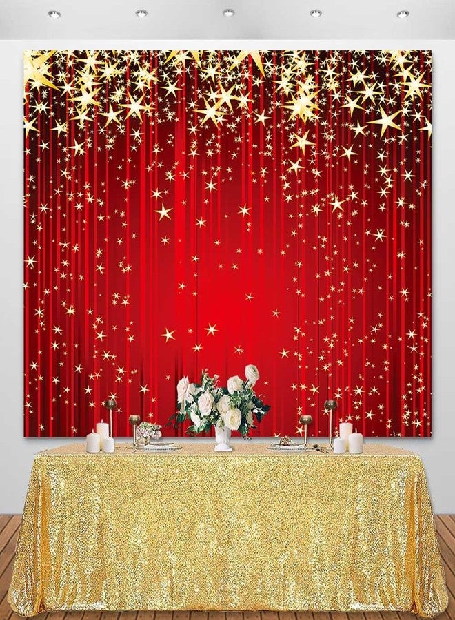 Sensfun Red Curtain Gold Star Backdrop Red Carpet Sparkle Glitter Stars Christmas Photography Background VIP Hollywood Party Indian Birthday Decorations Banner Photoshoot Photo Booth Props 7x5ft - Image 3
