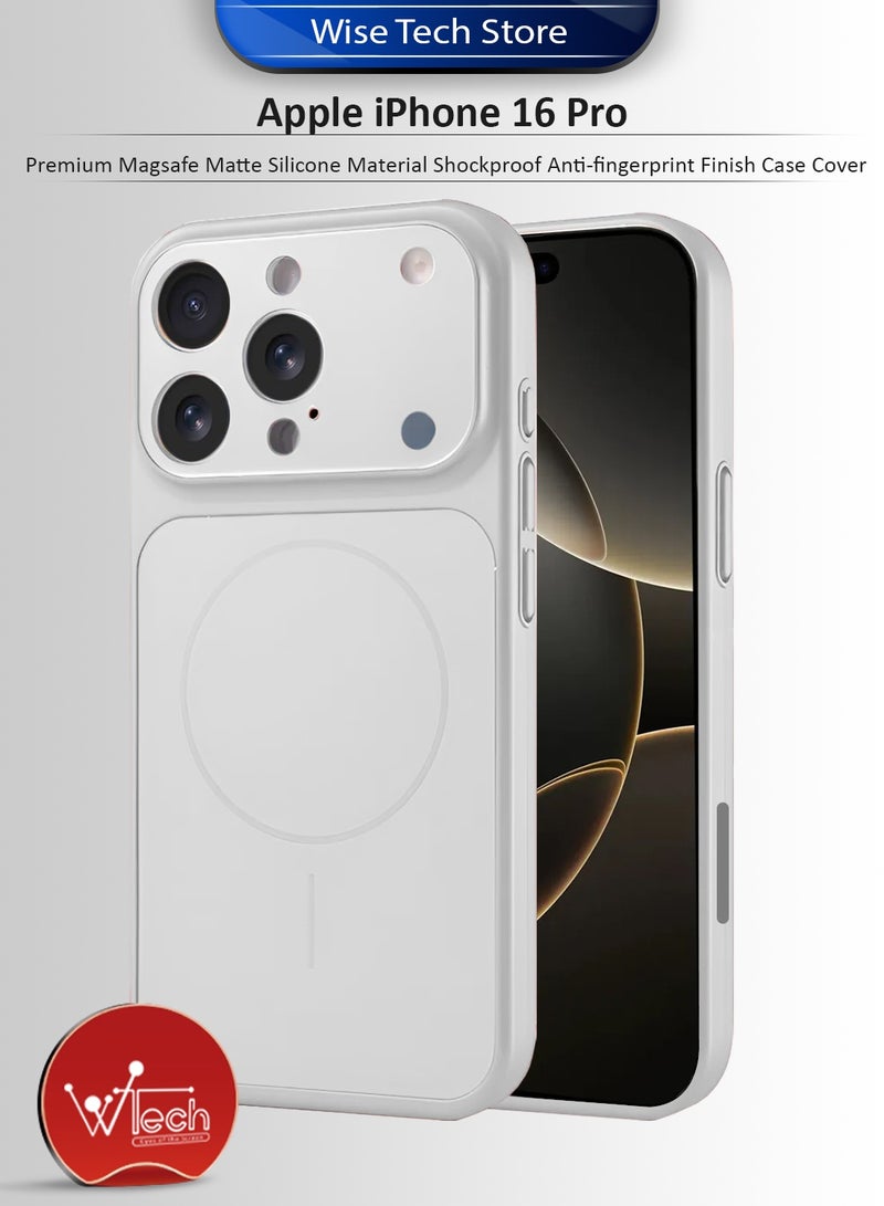 دبليو تيك غطاء حماية لهاتف أبل آيفون 16 برو 2024 فاخر من مادة السيليكون الناعمة مقاوم للصدمات مع تشطيب مضاد للبصمات (MCRPSN) - فضي - Image 1