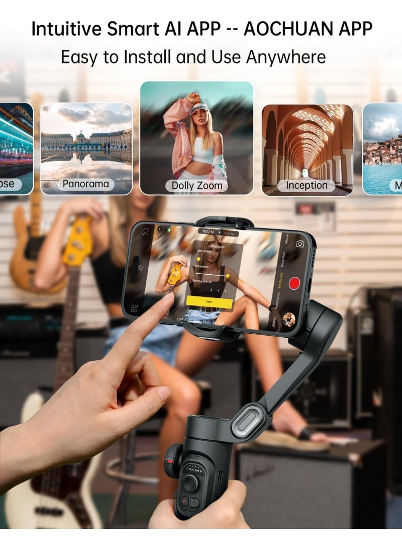 AOCHUAN Smart XE 3-Axis Phone Gimbal Stabilizer, Foldable Smartphone Gimble with Focus Wheel for iPhone 17/16/15 14 13 12 Pro Max & Android | TikTok YouTube Vlog Anti-Shake Stabilizer - Image 5