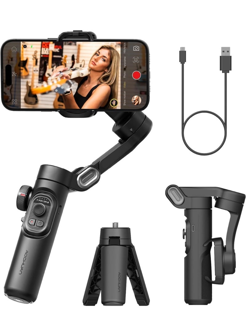 AOCHUAN Smart XE 3-Axis Phone Gimbal Stabilizer, Foldable Smartphone Gimble with Focus Wheel for iPhone 17/16/15 14 13 12 Pro Max & Android | TikTok YouTube Vlog Anti-Shake Stabilizer - Image 1