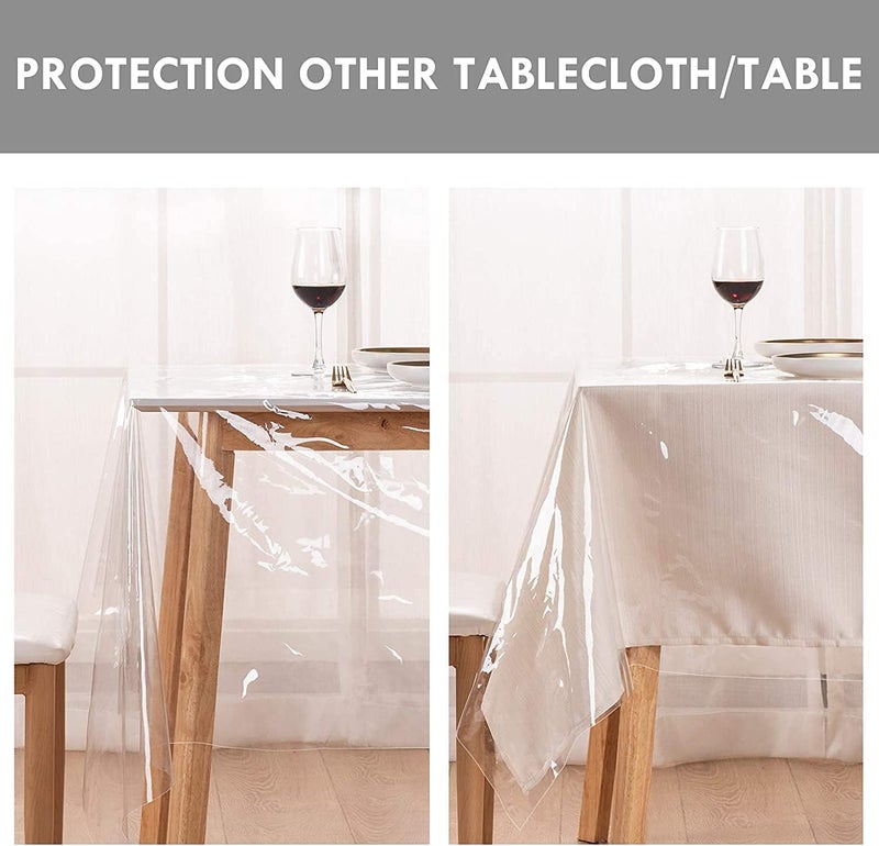 ELECDON Clear Plastic Tablecloth Protector 100% Waterproof Rectangle Heavy Duty Vinyl Table Cover Oil Proof Wipeable, Clear Desk Cover Protector for Use Dining Table, Parties Camping - Image 3