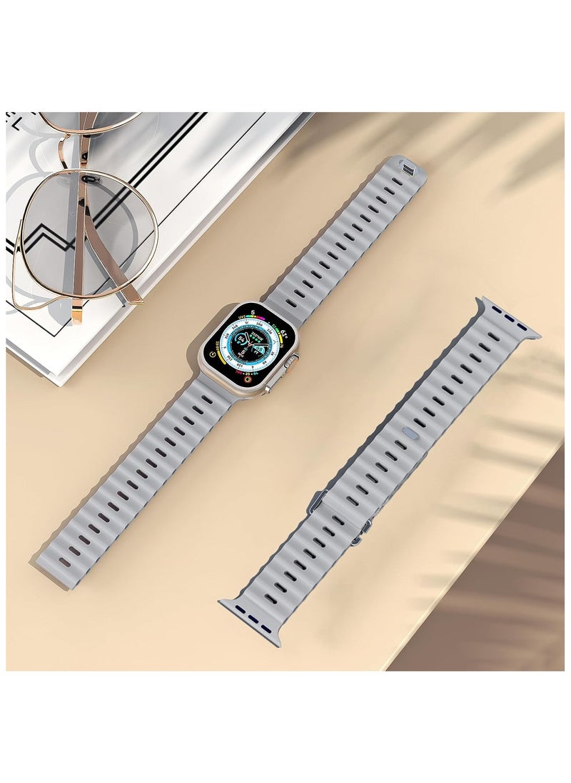 Color Fans - Apple Watch Ocean Band 41mm 40mm 38mm for Men Women, Soft Silicone Sport Band Replacement Strap for Apple Watch Ultra iWatch Series 8 7 SE 6 5 4 3 2 1 Gray - Image 1