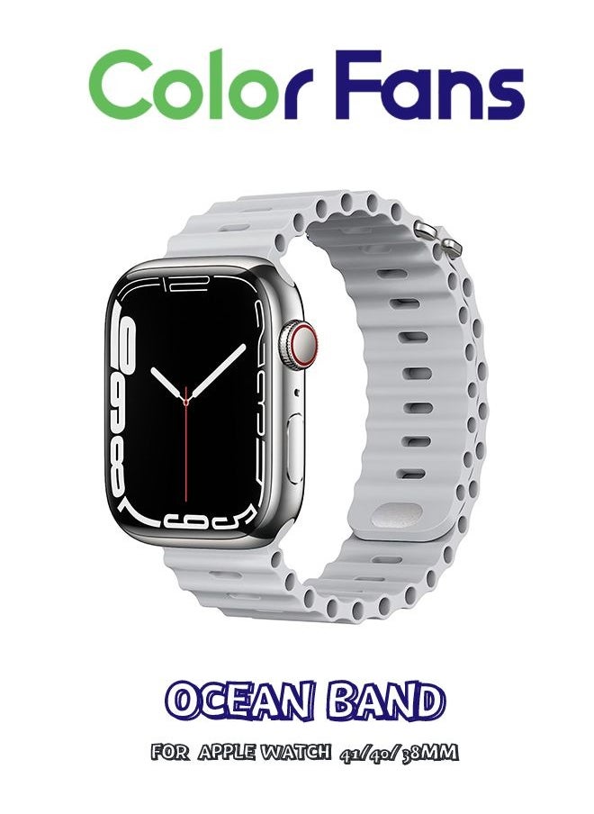 Color Fans - Apple Watch Ocean Band 41mm 40mm 38mm for Men Women, Soft Silicone Sport Band Replacement Strap for Apple Watch Ultra iWatch Series 8 7 SE 6 5 4 3 2 1 Gray - Image 1