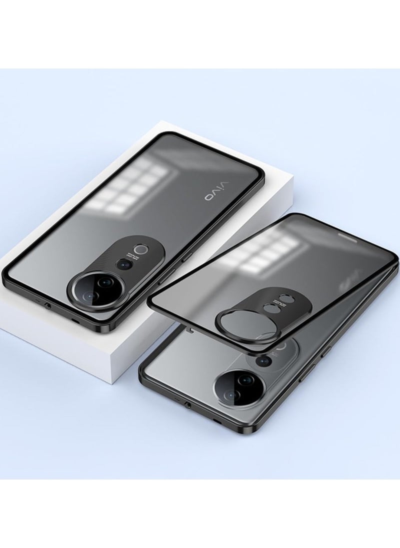 general Case Compatible with VIVO V40 Pro, Magnetic Metal Frame+Matte Translucent Tempered Glass Back, Non Slip Shockproof Case with Camera Protector - Image 1
