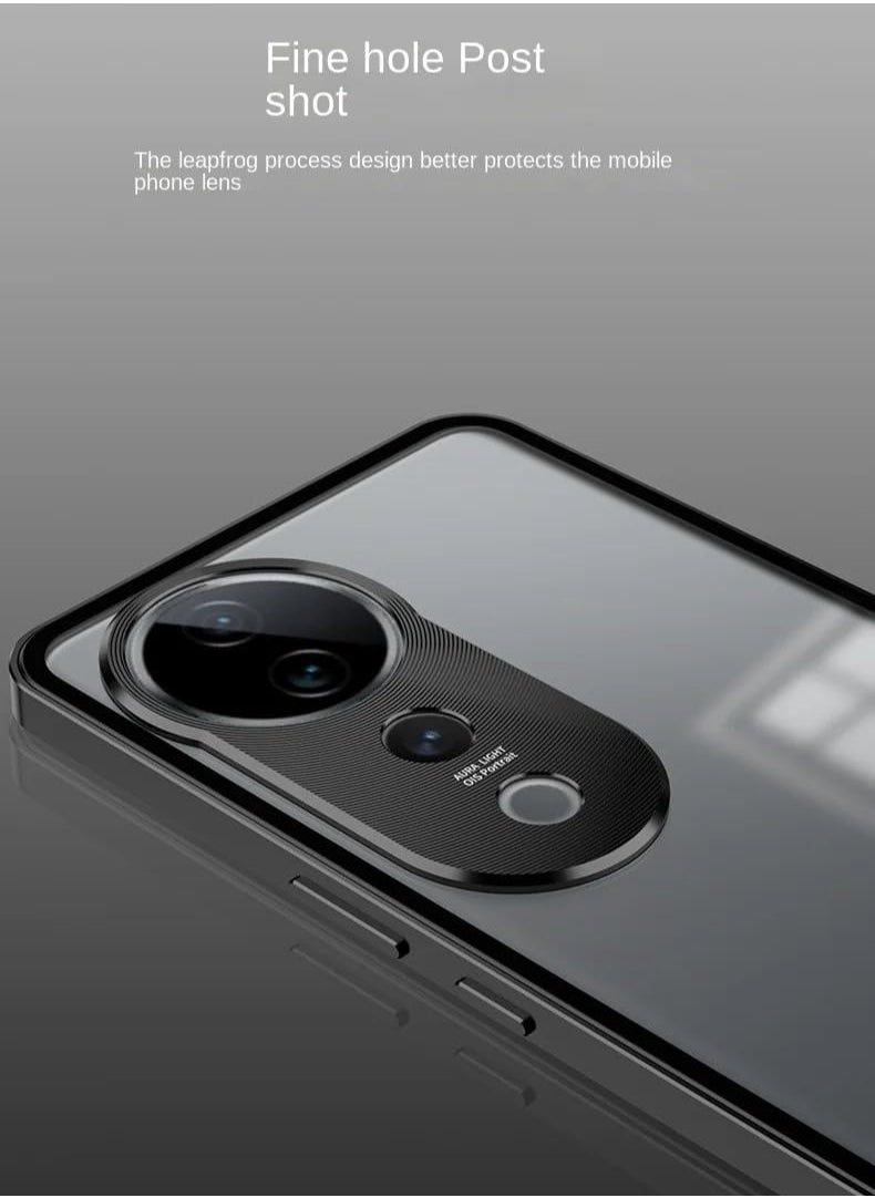 general Case Compatible with VIVO V40 Pro, Magnetic Metal Frame+Matte Translucent Tempered Glass Back, Non Slip Shockproof Case with Camera Protector - Image 5