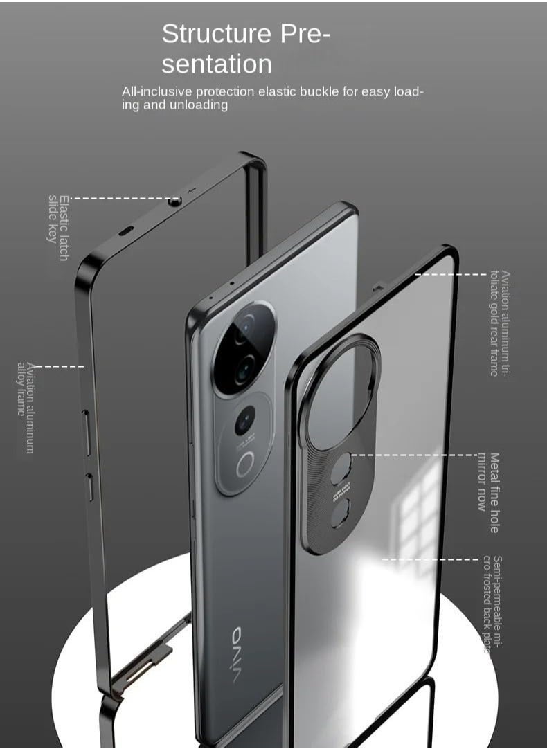 general Case Compatible with VIVO V40 Pro, Magnetic Metal Frame+Matte Translucent Tempered Glass Back, Non Slip Shockproof Case with Camera Protector - Image 3