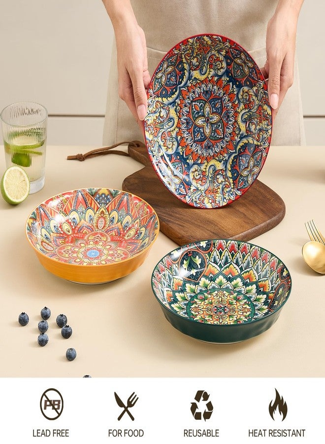 ASBEFORE Ceramic Pasta Bowls Set of 6-8 inch 30 oz Serving Bowls, Colorful Dinner Bowls for Soup,Salad, and Pasta, Kitchen, Microwave, Dishwasher Safe, mexican, Bohemian Style - Image 3