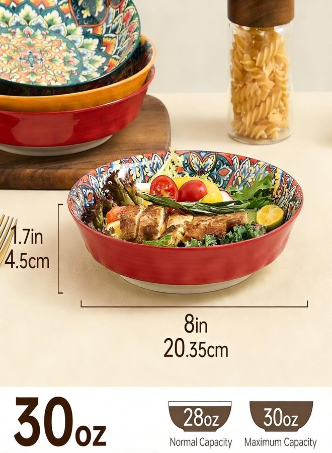 ASBEFORE Ceramic Pasta Bowls Set of 6-8 inch 30 oz Serving Bowls, Colorful Dinner Bowls for Soup,Salad, and Pasta, Kitchen, Microwave, Dishwasher Safe, mexican, Bohemian Style - Image 2