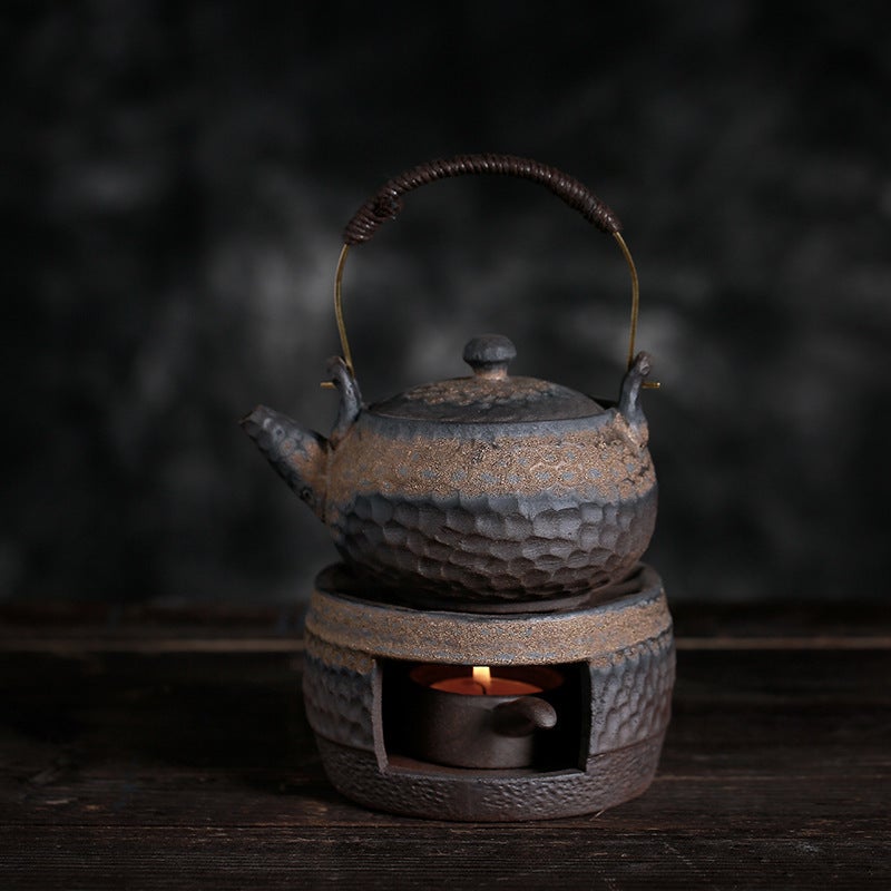 Coarse Pottery Tea Warming Stove Japanese Style Handmade Vintage Tea Warming Teaware Boiling Teapot Ceramic Kung Fu Tea Warming Tea suit Figure
