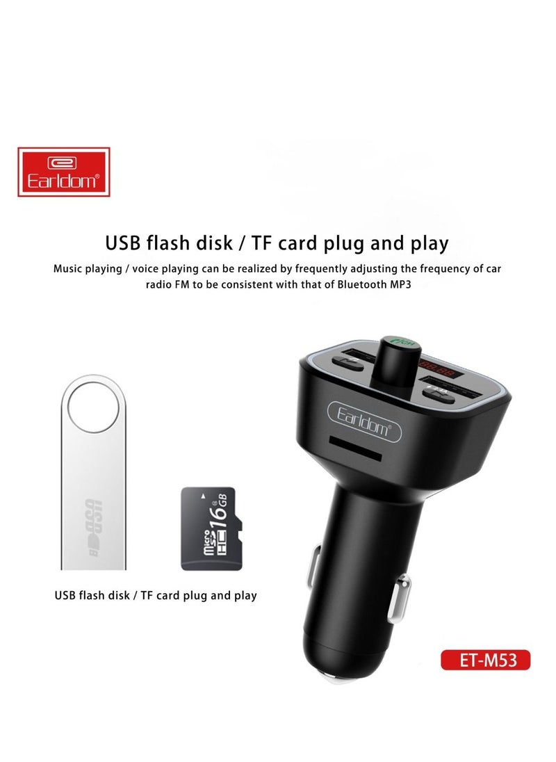 Earldom M53 Car MP3 Bluetooth Wireless FM Radio Transmitter and Fast Car Charger 2.4A Built-in Mic Support Hands-Free Calls TF Card Flash USB Supports A2DP v5.0