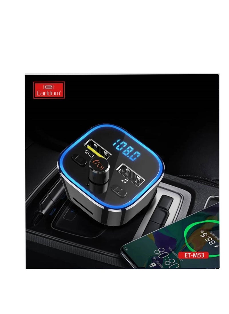 Earldom M53 Car MP3 Bluetooth Wireless FM Radio Transmitter and Fast Car Charger 2.4A Built-in Mic Support Hands-Free Calls TF Card Flash USB Supports A2DP v5.0