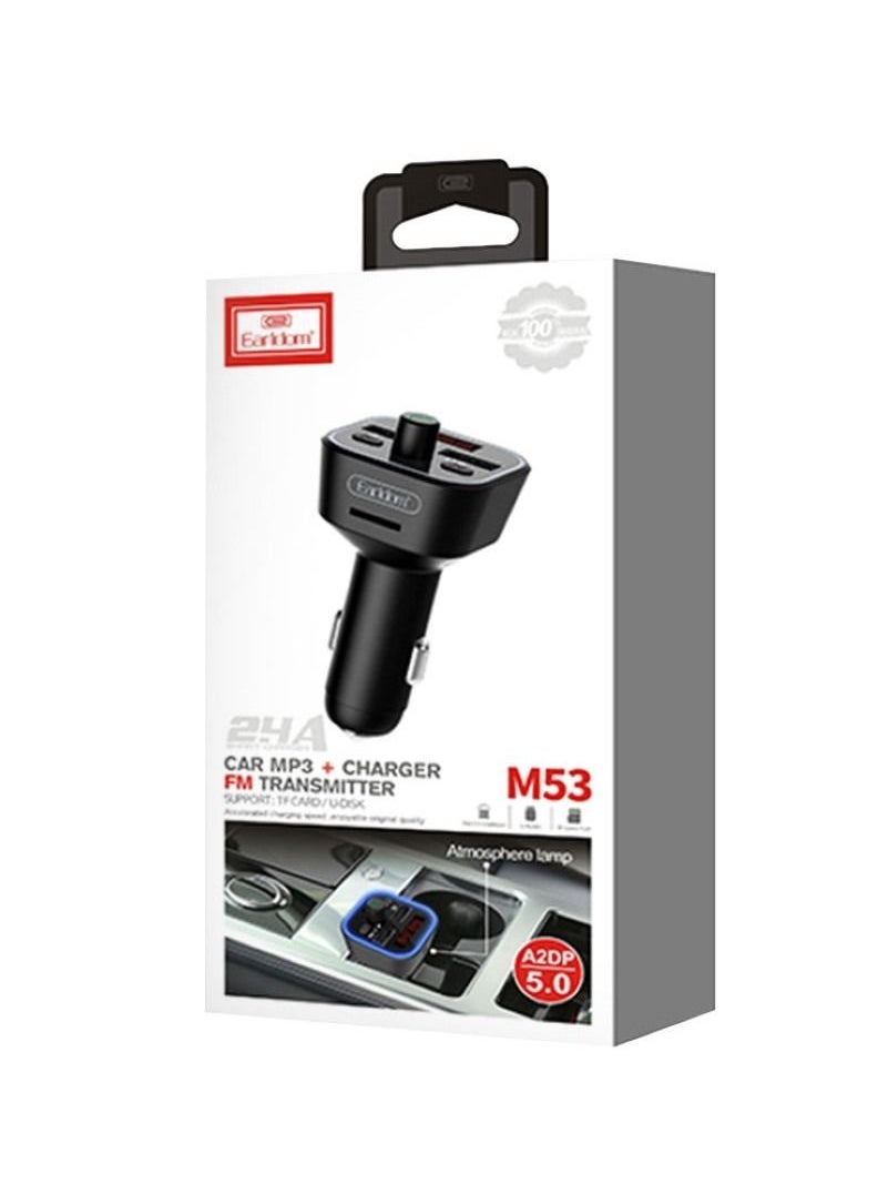 Earldom M53 Car MP3 Bluetooth Wireless FM Radio Transmitter and Fast Car Charger 2.4A Built-in Mic Support Hands-Free Calls TF Card Flash USB Supports A2DP v5.0